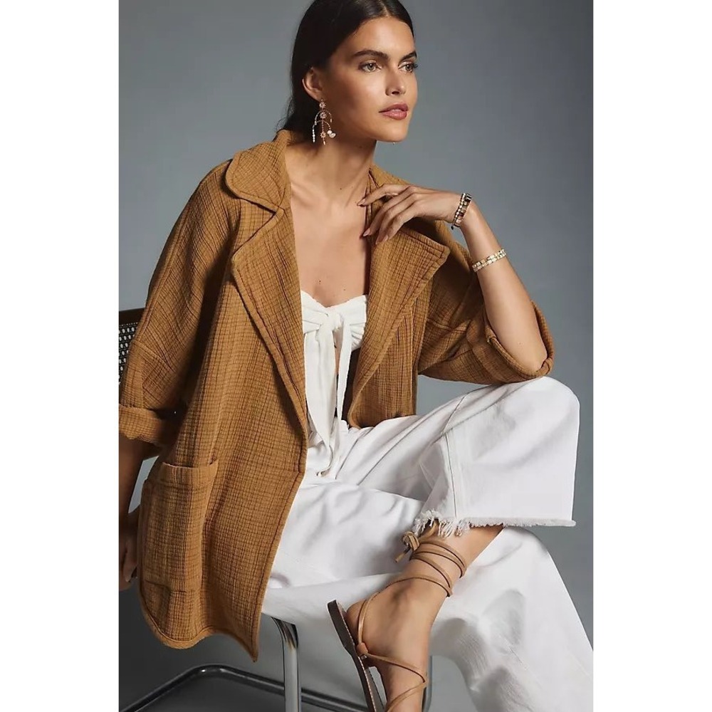 Pilcro Anthropologie Gauze Kimono Rust Brown Cotton XXS Boho Layering Oversized